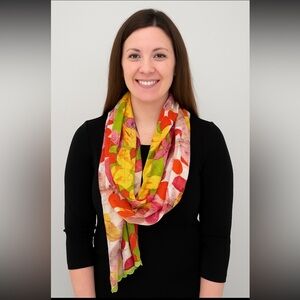 Ann Taylor Loft Colorful Floral Rayon Women's Scarf Crochet Hem NWT